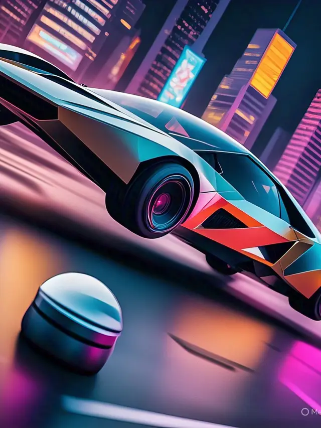 Contoh gambar perspektif dua titik berbentuk 3 dimensi dengan visual mobil futuristik/Via Meta AI