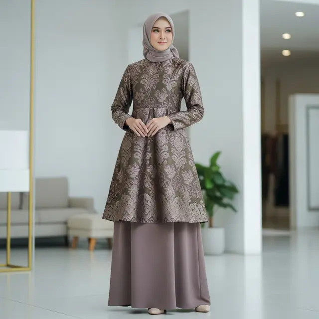 Model Gamis Terbaru Brokat Kombinasi Polos yang Kekinian (Image by Gemini AI)