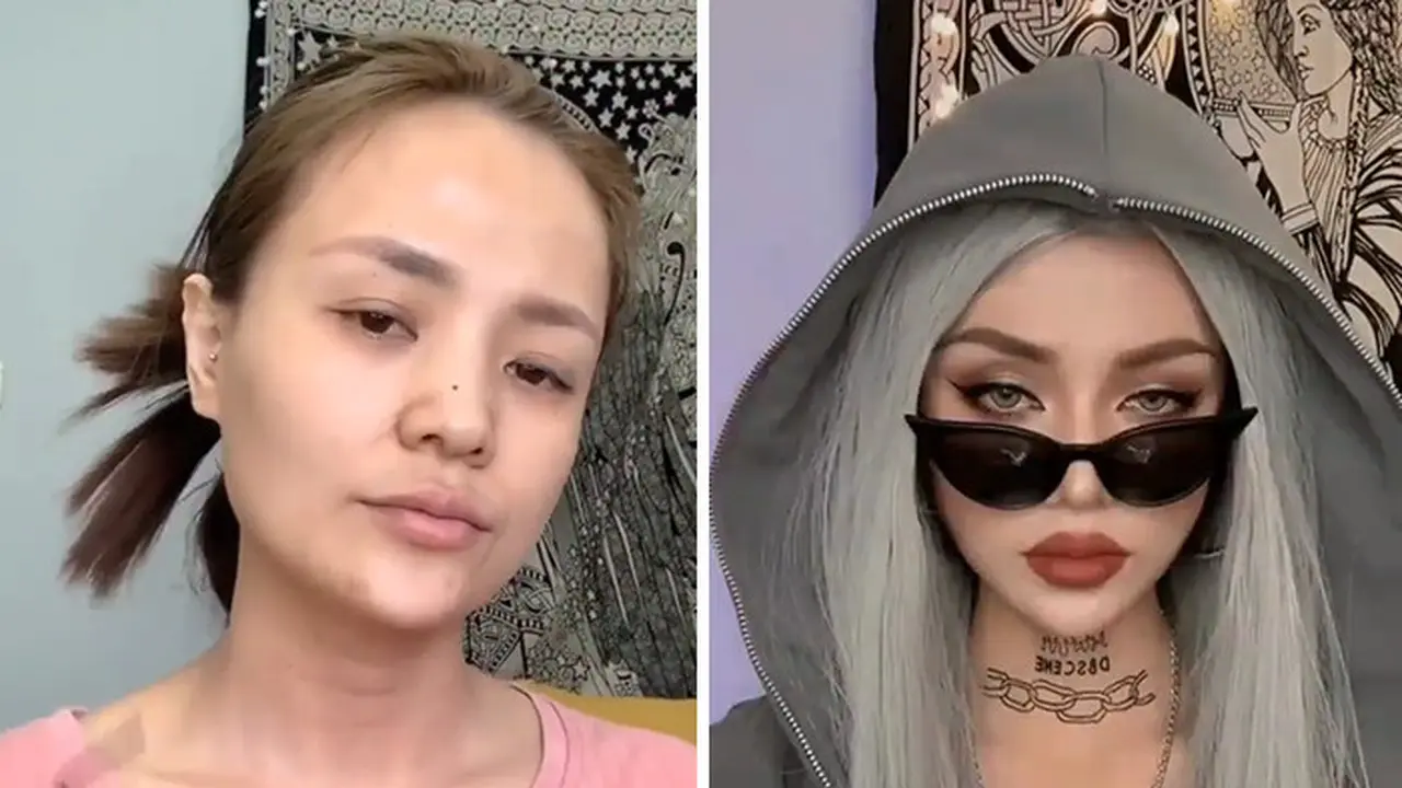 potret wanita sebelum dan setelah makeup