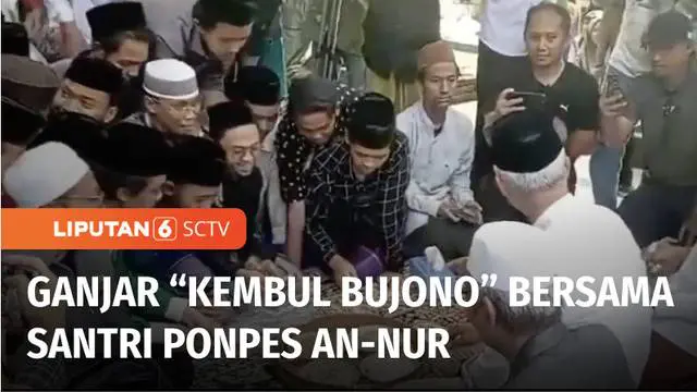 VIDEO: Ganjar Ikut “Kembul Bujono” Makan Bersama Santri dalam Satu Piring di Bantul