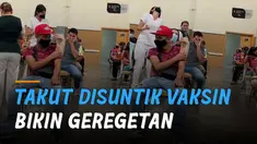 Ada-ada saja ekspresi pria ini ketika ketakutan di suntik vaksin.