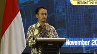 Direktur Pengendalian Aplikasi Informatika Kominfo Teguh Arifiyadi dalam acara PPATK 4th Legal Forum: Urgensi Regulatory Technology and Digital Evidence, di Hotel Sultan, Jakarta, Selasa (7/11/2023). (Tira/Liputan6.com)