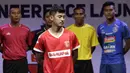 Pemain Badak Lampung berpose saat Peluncuran Shopee Liga 1 di SCTV Tower, Jakarta, Senin (13/5). Sebanyak 18 klub akan bertanding pada Liga 1 mulai tanggal 15 Mei. (Bola.com/Vitalis Yogi Trisna)