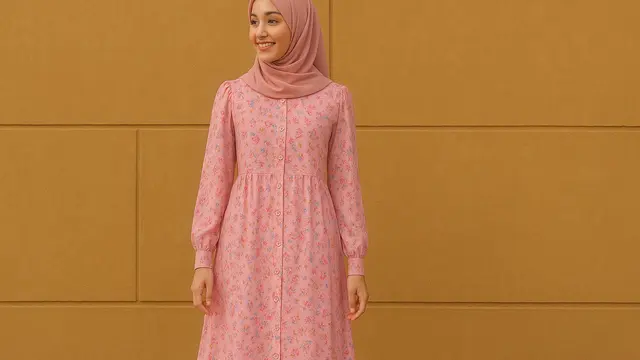 Model Gamis Kancing Depan Sampai Bawah