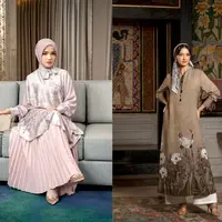 Tunik nuansa earthy dengan detail motif di bagian bawah beri kesan minimalis dan elegan. Apalagi dipadukan celana kulot putih dan turban. [@ralineshah]