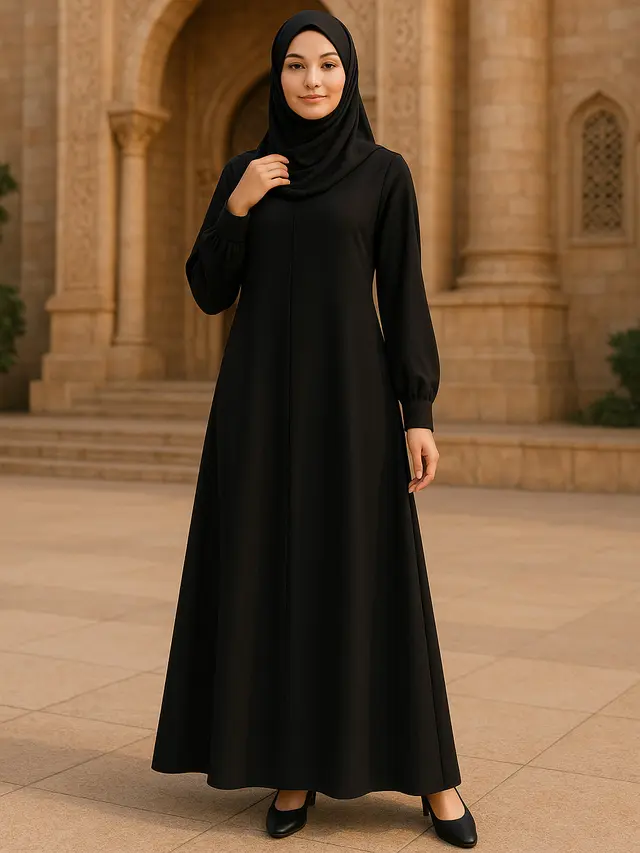 Model Gamis Syari A-Line Hitam Mewah
