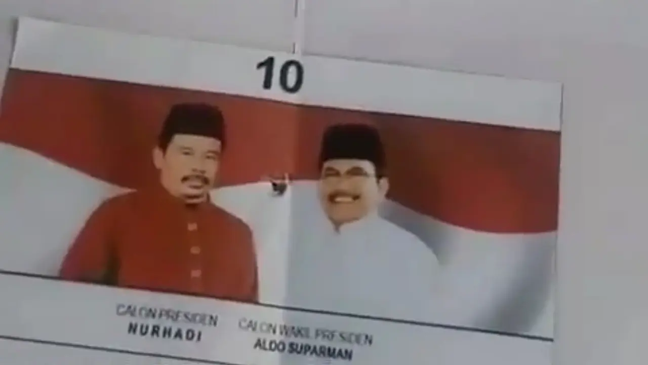 Seorang warga di Bojong Gede melakukan aksi golput dengan menempelkan gambar pasangan calon presiden fiktif Nurhadi-Aldo dan kemudian mencoblosnya.