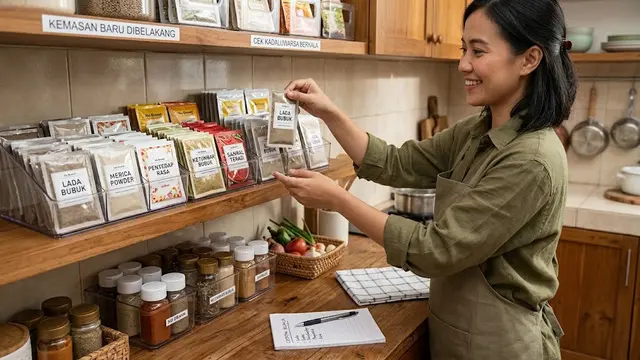 Ide menata bumbu sachet agar mudah dicari dan tidak bikin dapur berantakan model sistem penataan bumbu agar rapi