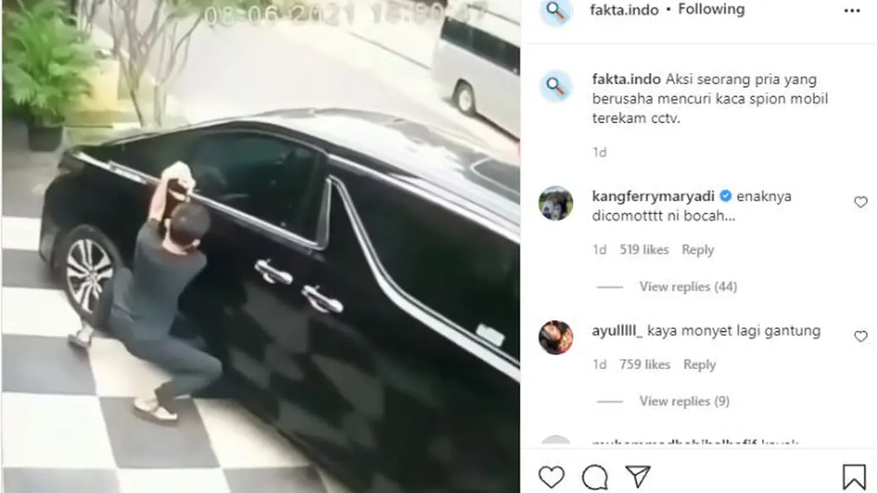 Aksi Pencuri Spion Mobil Mewah Ini Bikin Geregetan Netizen (ist)