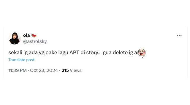 Cuitan bosan dengerin lagu APT ini bikin ngakak