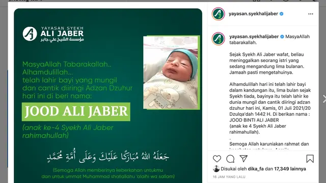 Unggahan Yayasan Syekh Ali Jaber. (Foto: Instagram @yayasan.syekhalijaber)