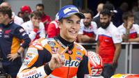 Pebalap Repsol Honda, Marc Marquez, sudah menduga balapan akan berlangsung sulit meski akhirnya meraih podium ketiga pada MotoGP Belanda yang berlangsung di Sirkuit Assen, Minggu (25/6/2017). (EPA/Vincent Jannink)