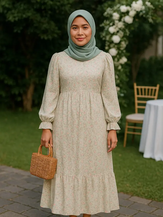 Inspirasi Gamis Berbunga untuk Pesta Pernikahan Islami (Foto: ChatGPT)