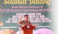 Menteri Pertanian Syahrul Yasin Limpo pada acara gerakan tanam di Desa Tawaroe, Kecamatan Dua Boccoe, Kabupaten Bone, Selasa (19/9/2023).