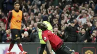 Romelu Lukaku menyumbang dua gol untuk membantu Manchester United (MU) menang 3-2 atas Southampton pada pekan ke-29 Liga Inggris di Old Trafford, Sabtu (2/3/2019). (Martin Rickett/PA via AP)