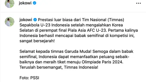 Jokowi Doakan Timnas Indonesia Raih Tiket Olimpiade Paris 2024, Usai  Kalahkan Korsel di Piala Asia U23 - ShowBiz Liputan6.com