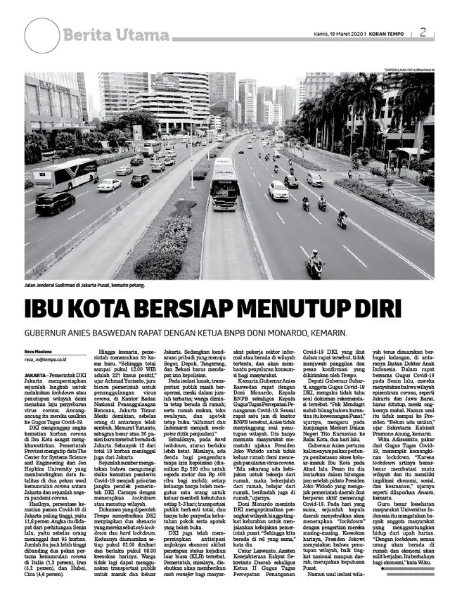 Koran Tempo: Ibu kota siap menutup diri