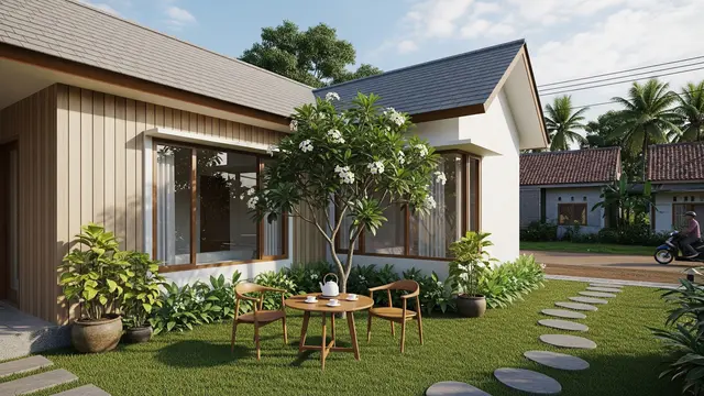 Contoh Rumah Sederhana untuk Hari Tua dengan Taman Samping yang Menenangkan