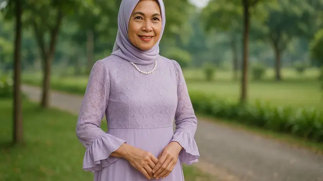 12 Model Gamis Brokat Warna Pastel yang Trendi di 2025, Tampilan Ibu Usia 50-an Jadi Awet Muda