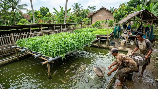 Cara Membuat Kolam Gurame Sekaligus Menanam Kangkung/AI Generated
