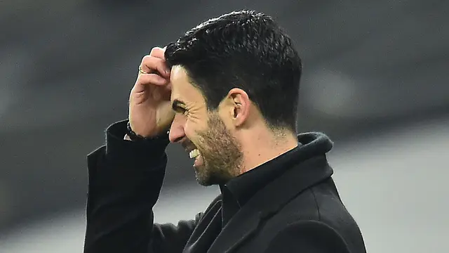 Foto Liga Inggris: Ekspresi Mikel Arteta Usai Arsenal Digilas Tottenham Hotspur