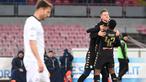 Para pemain Napoli merayakan gol Emanuele Giaccherini saat melawan ASC Spezia pada laga Piala Italia di San Paolo stadium, Naples (10/1/2017). Napoli menang 3-1. (EPA/Ciro Fusco)
