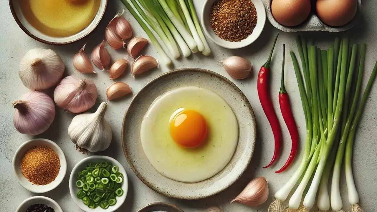 illustrasi bahan-bahan telur ceplok kecap