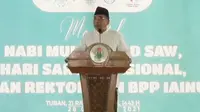 Katib Aam PBNU, KH Yahya Staquf saat memberi sambutan di sela-sela acara pelantikan Ahmad Zaini sebagai Rektor IAINU Tuban, Jawa Timur, Kamis (28/10/2021). (Ist)