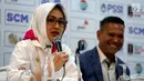 SC Piala Presiden 2018 Airin Rachmi Diany bersama  Ketua OC Piala Presiden 2018 Berlinton Siahaan saat konferensi pers Piala Presiden 2018, Jakarta, Jumat (12/1). Klub yang akan bertanding terbagi dalam lima grup. (Liputan6.com/JohanTallo)