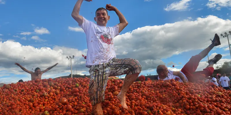 Serunya Perang Tomat dalam Festival Tomatina di Kolombia