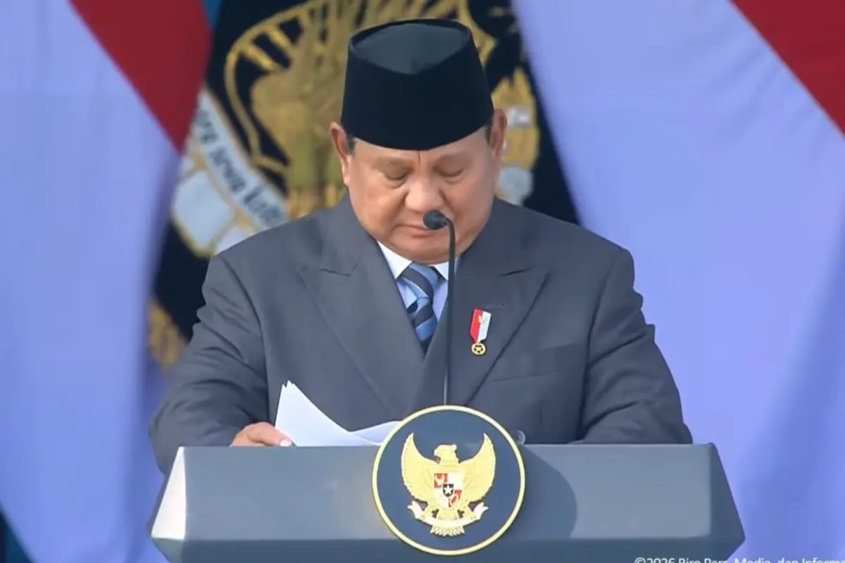 Presiden Prabowo Subianto saat menghadiri HUT ke-80 Bhayangkara di Satlat Brimob Cikeas, Kabupaten Bogor, Jawa Barat.