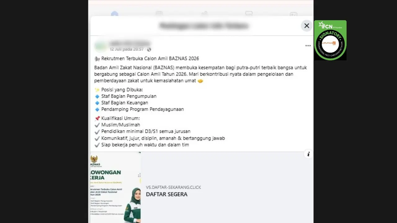Cek Fakta Liputan6.com mendapati klaim link pendaftaran rekrutmen Calon Amil Baznas 2026.
