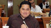 Menteri Badan Usaha Milik Negara (BUMN) Erick Thohir mengikuti rapat dengan Komisi VI DPR, di kompleks Parlemen, Jakarta, Senin (2/12/2019). Rapat tersebut membahas Penyertaan Modal Negara (PMN) pada Badan Usaha Milik Negera tahun anggaran 2019 dan 2020. (Liputan6.com/Johan Tallo)