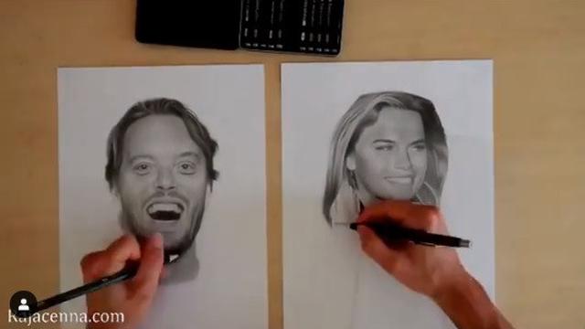 seniman menggambar dengan dua tangan (foto: instagram/@rajacenna)