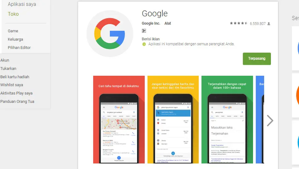 	Aplikasi Google (Sumber: Google Play Store)