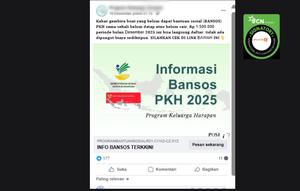 Tangkapan layar klaim link pendaftaran untuk mendapatkan bansos PKH periode Desember 2025 yang beredar di medsos.