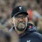 Manajer Liverpool Jurgen Klopp dalam laga kontra Salzburg pada matchday kedua Grup E Liga Champions di Anfield, Kamis (3/10/2019) dini hari WIB. Liverpool menang 4-3.(AP Photo/Jon Super)