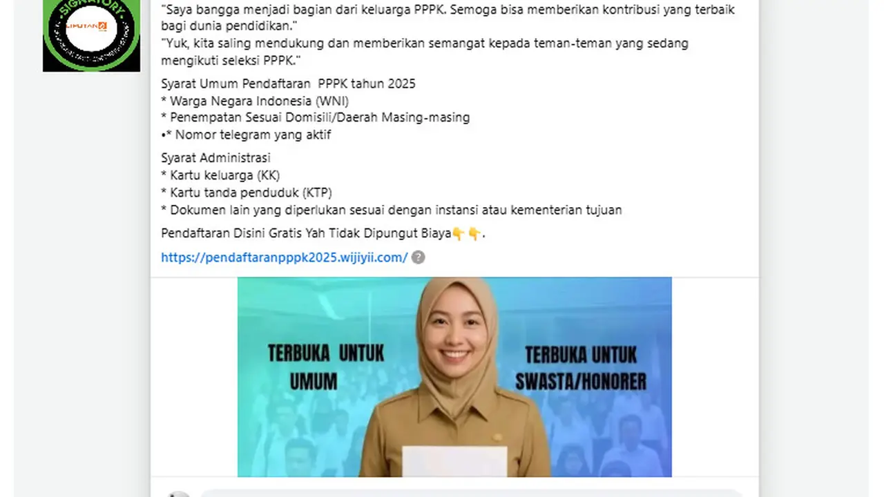 Tangkapan layar klaim link pendaftaran PPPK 2025