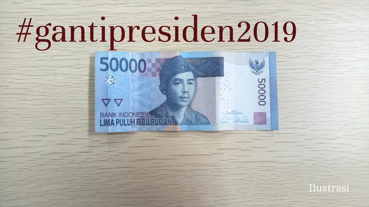 Ilustrasi uang bertuliskan Ganti Presiden.