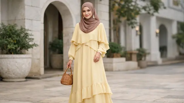 Warna jilbab yang cocok dipadukan dengan gamis butter yellow (Foto: ChatGPT)
