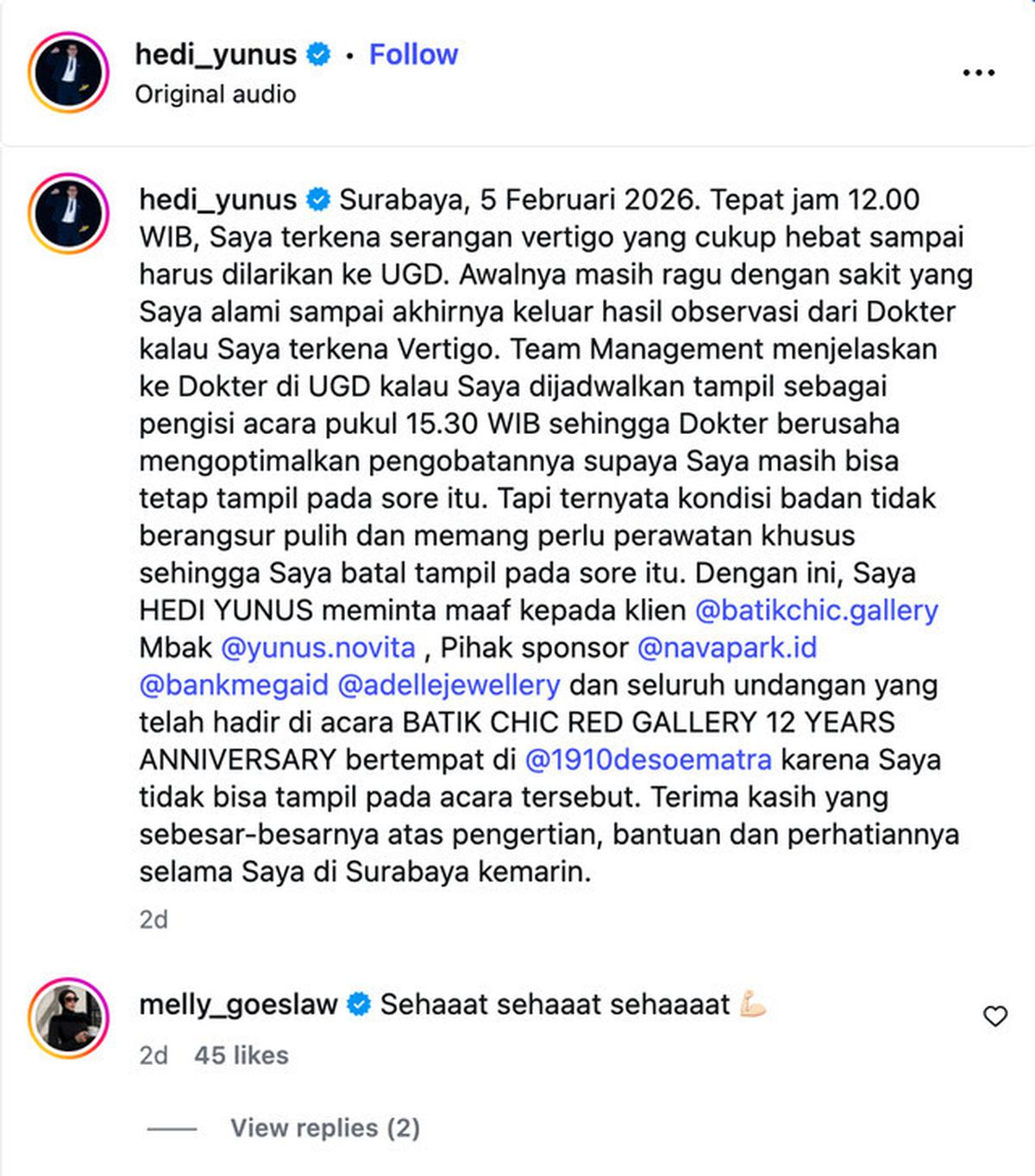 Hedi Yunus Kena Vertigo Dahsyat dan Panic Attack 3 Jam Jelang Manggung, Langsung Dilarikan ke UGD