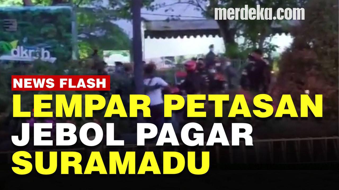 VIDEO : Ricuh Lagi Massa Jebol Pagar Jembatan Suramadu, Petugas Dilempar Petasan