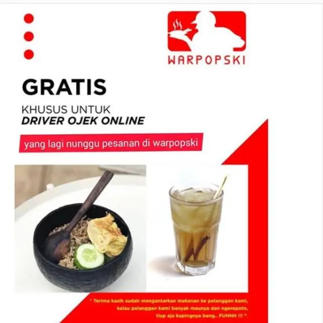 Warung di Jakarta Beri Makanan Gratis untuk Driver Ojol Selama WFH