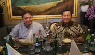 Presiden Terpilih Pemilu 2024 Prabowo Subianto (kanan) bersama Ketua Umum Golkar Airlangga Hartarto (Istimewa)