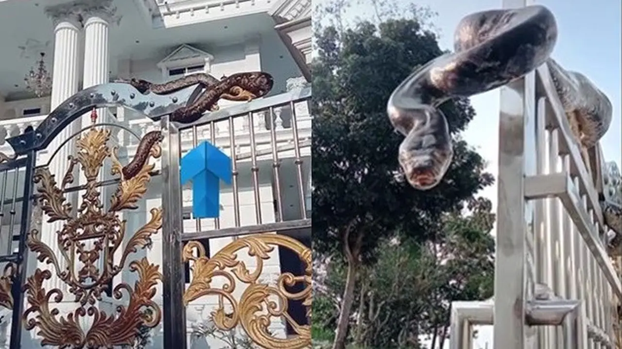 Disangka Patung, Rumah Mewah Ini Dijaga Ular Besar di Gerbangnya