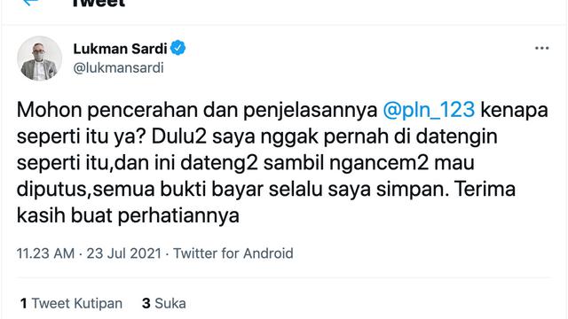 Cuitan Lukman Sardi. (Foto: Dok. Twitter @lukmansardi)