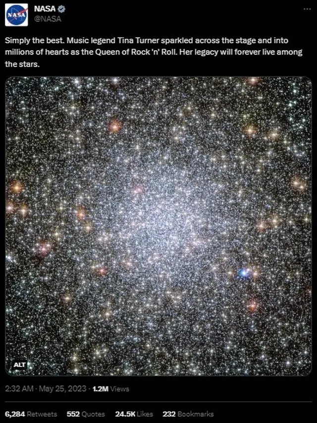 Cuitan NASA untuk Tina Turner. (Tangkapan layar Twitter NASA)