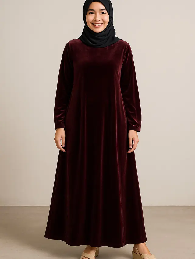 Model Gamis Syari Bahan Jatuh Enggak Bikin Gerah/ Ilustrasi oleh AI