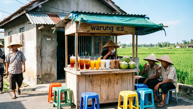 Inspirasi Warung Kecil Depan Rumah yang Cocok Dekat Area Persawahan (AI)