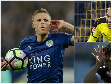 Berikut ini Jamie Vardy dan lima striker yang masuk dalam daftar incaran Liverpool pada bursa transfer musim panas 2017 mendatang. (AFP)